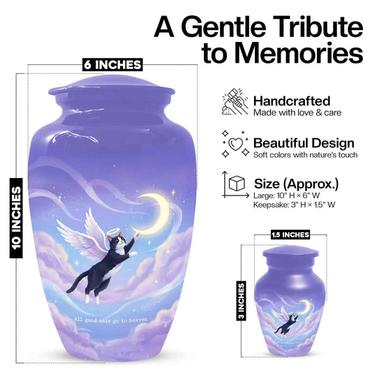 Black Cat Keepsake Kitty Urns - Purple Cremation Urn For Pet Ashes