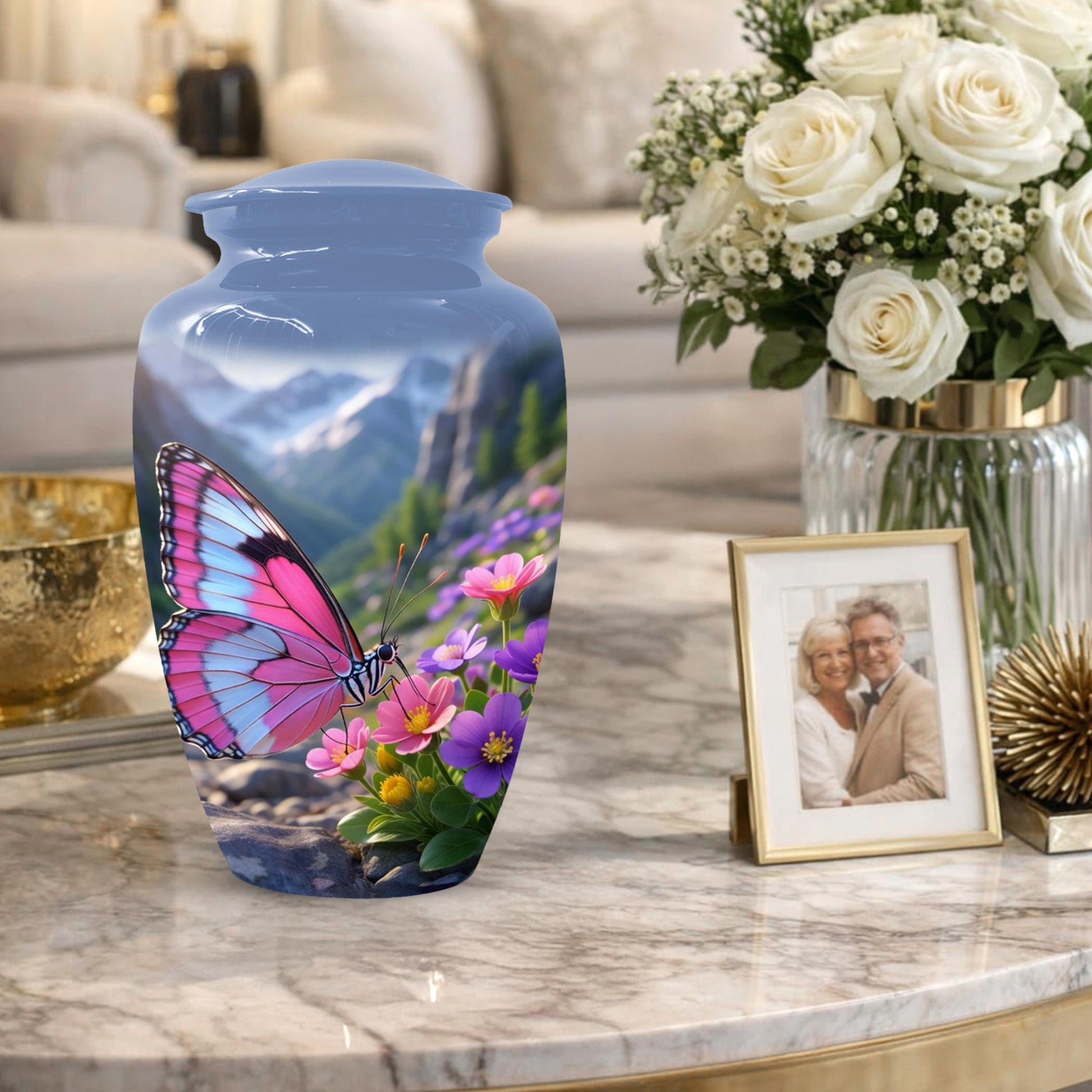 Pink Butterfly Urn For Mom Ashes - Memorial Keepsake Mini Urns For Female