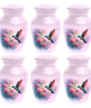 Pink Hummingbird Urn For Ashes - Personalized Floral Humming Bird Small Urns For Mom