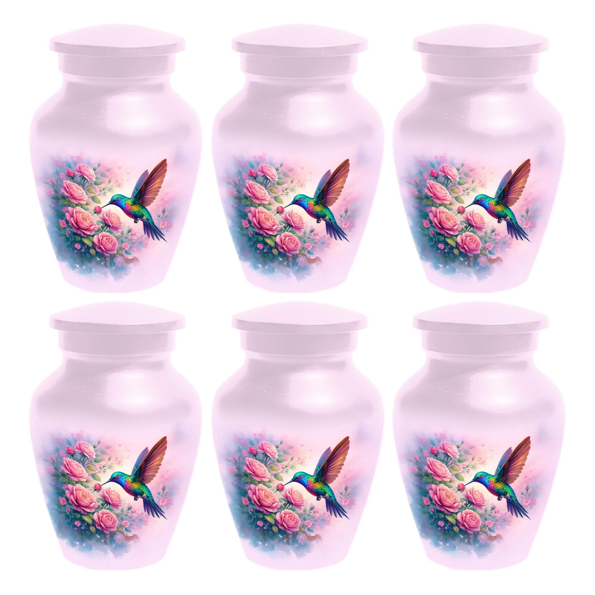 Pink Hummingbird Urn For Ashes - Personalized Floral Humming Bird Small Urns For Mom