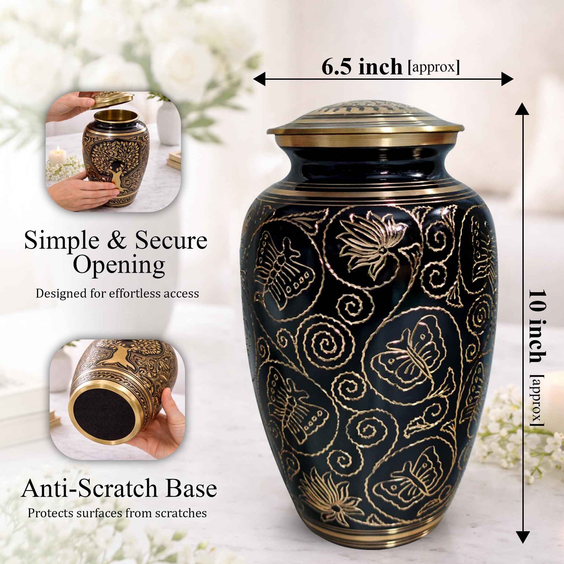 Brass Urns for Human Ashes Adult Male, (Multiple Themes, Brass Urn for Ashes, Variation 03)