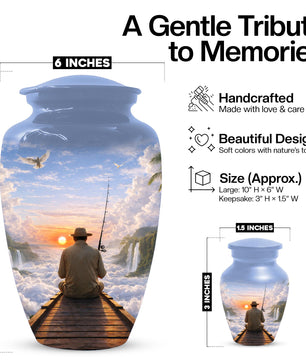 Gone Fishing in Heaven Urn For Male - Personalized Fisherman Small Urns For Dad