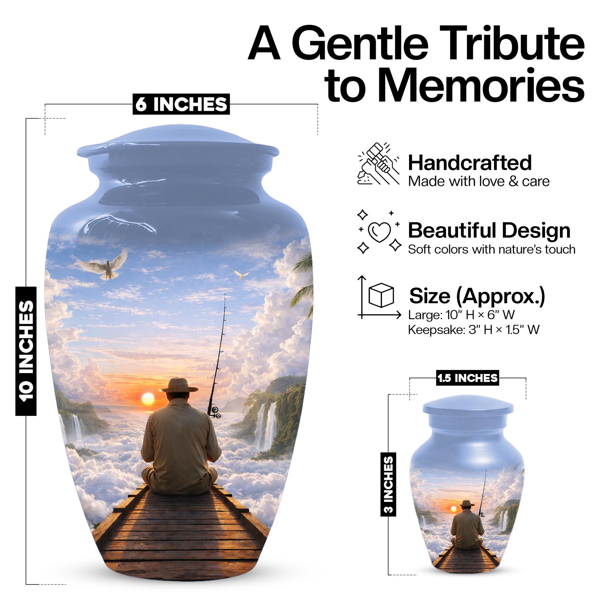 Gone Fishing in Heaven Urn For Male - Personalized Fisherman Small Urns For Dad