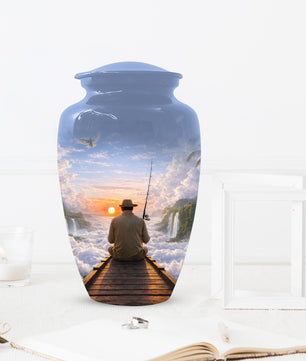 Gone Fishing in Heaven Urn For Male - Personalized Fisherman Small Urns For Dad
