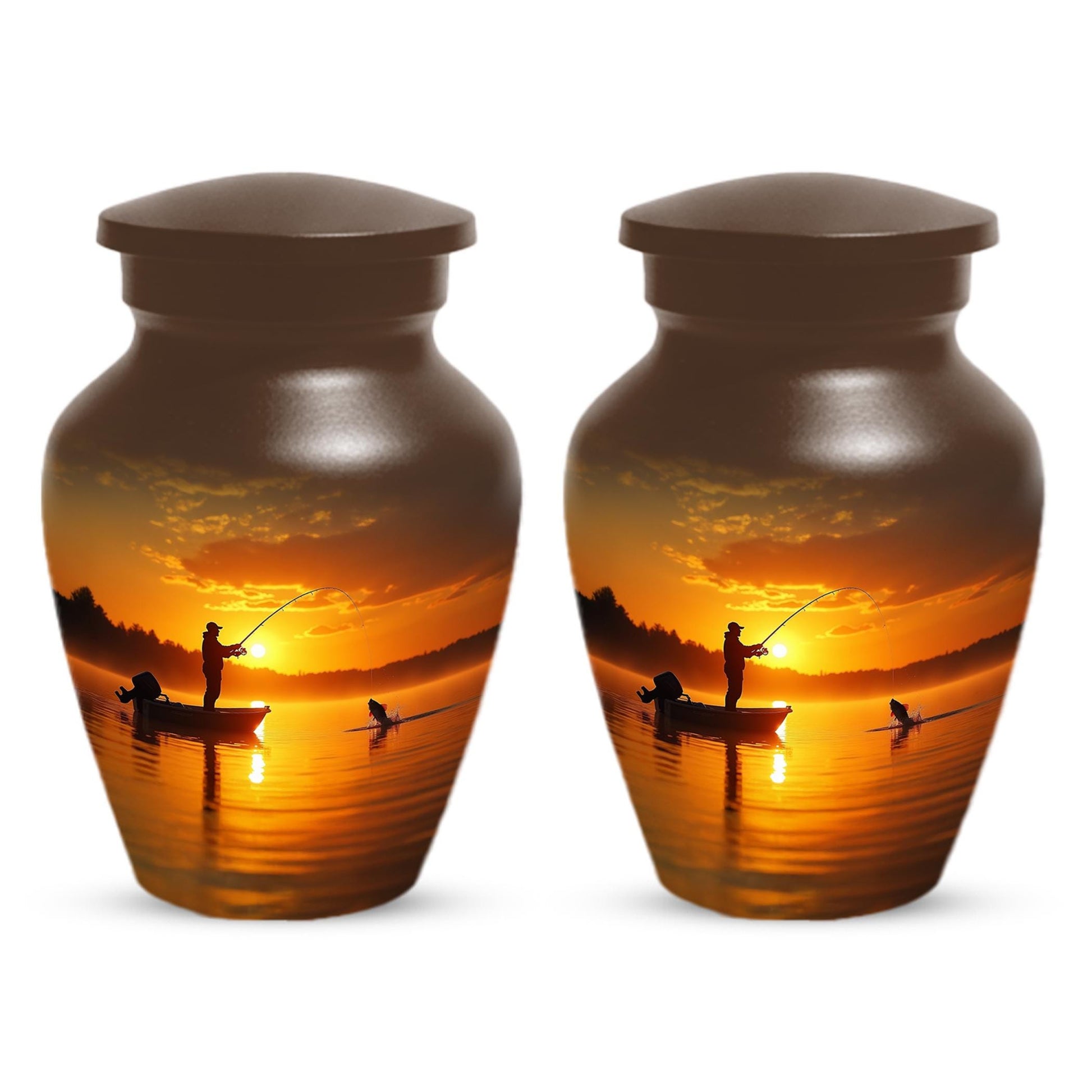 Gone Fishing Sunset Urn for Dad | Fisherman Cremation Urns For Adult Male Ashes
