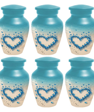 Blue Butterfly Heart Urn For Mom - Ocean Small Keepsake Urns with Butterflies