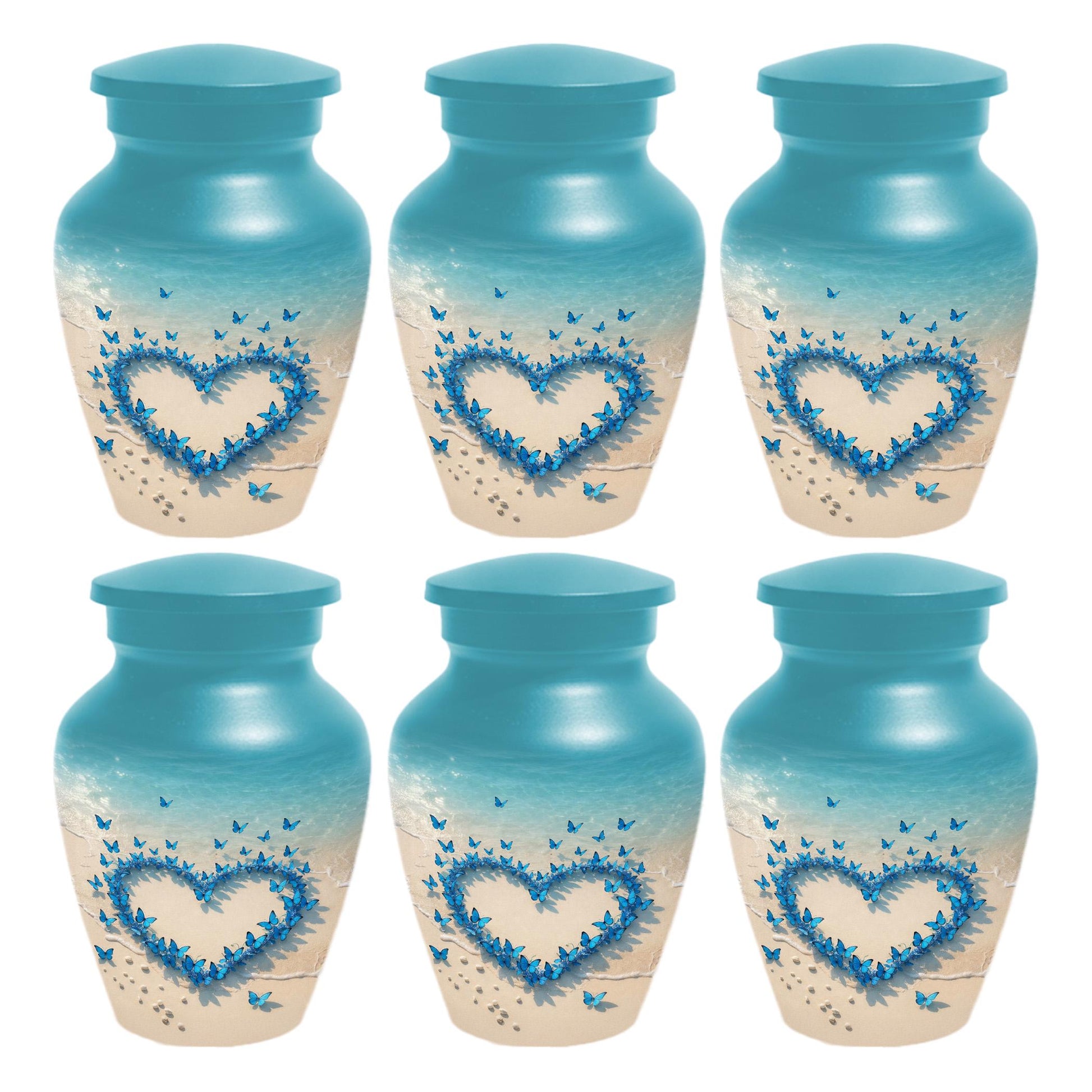 Blue Butterfly Heart Urn For Mom - Ocean Small Keepsake Urns with Butterflies