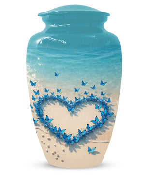 Blue Butterfly Heart Urn For Mom - Ocean Small Keepsake Urns with Butterflies
