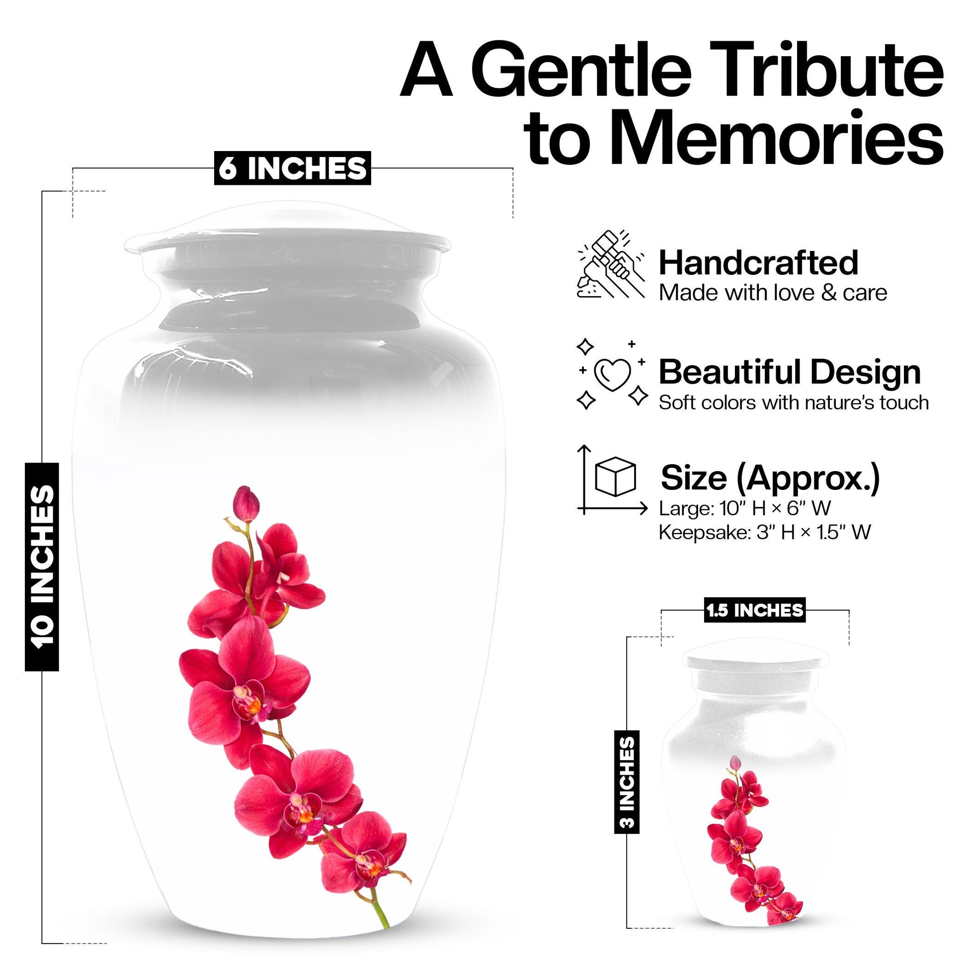 Red Orchid Urn For Ashes - Small Cremation Urns For Men & Women