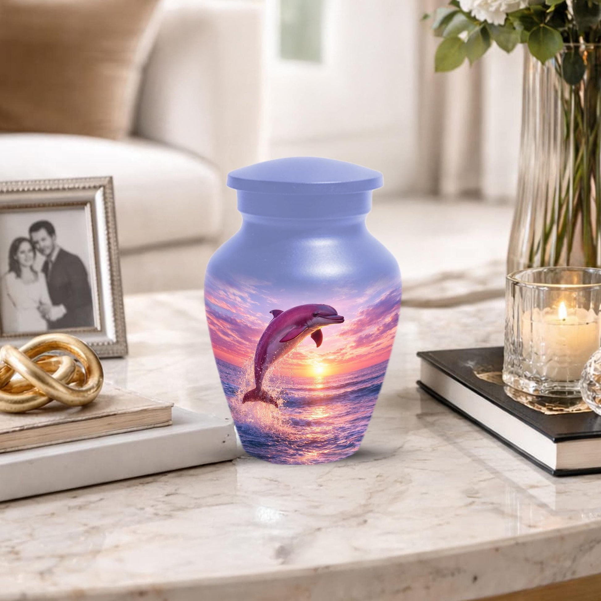 Pink Dolphin Urn For Ashes - Blue Ocean Cremation Urns For Adults