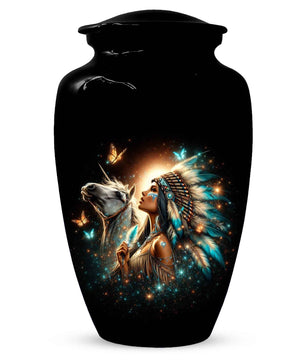 Western Native American Urn For Women Ashes - Unique Horse Mini Urns For Female