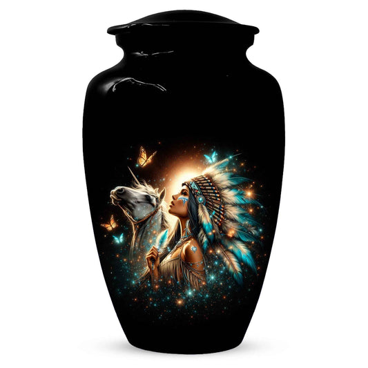 Western Native American Urn For Women Ashes - Unique Horse Mini Urns For Female