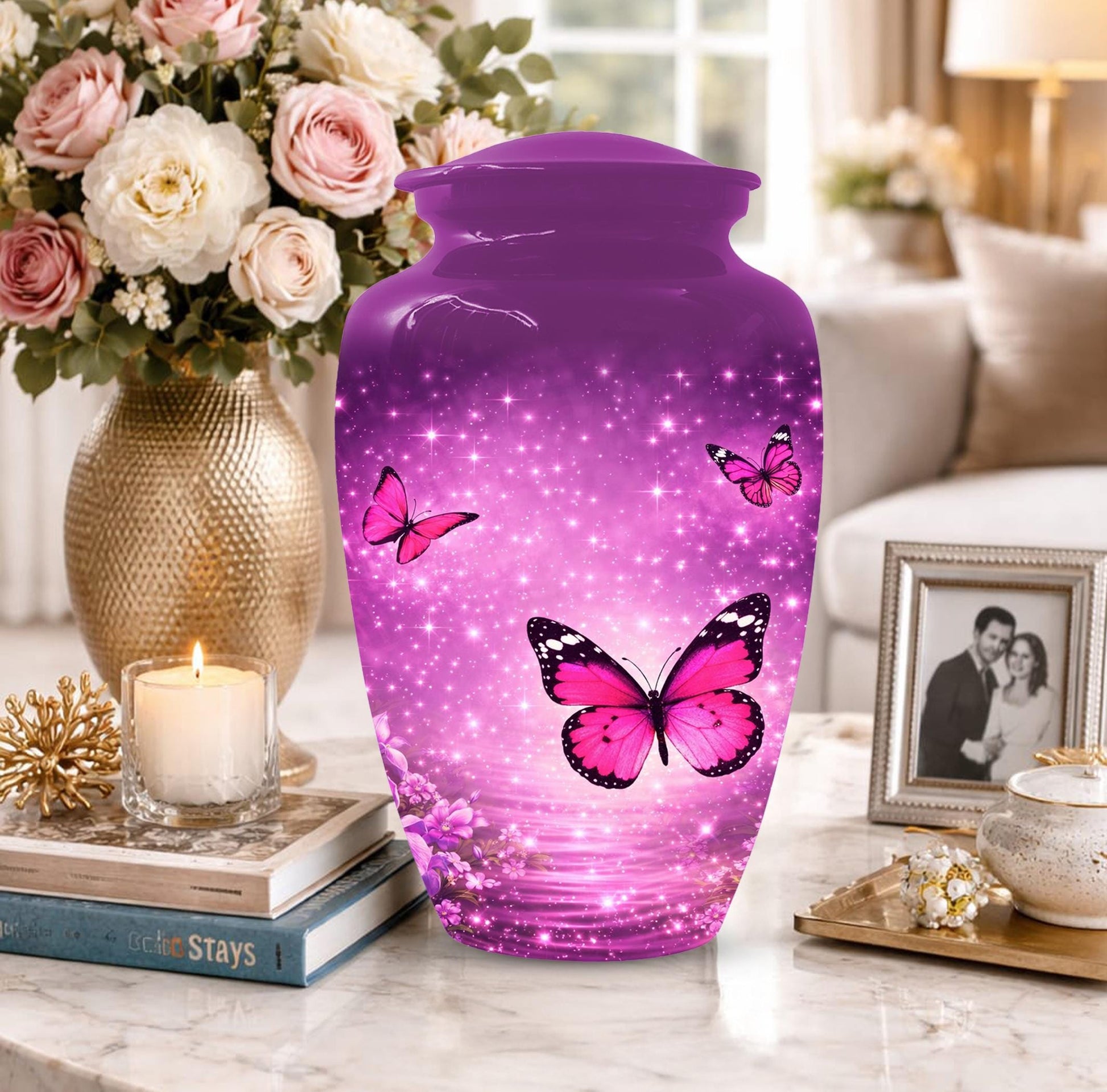 Pink Butterfly Urn For Women Ashes - Personalized Mini Urns For Adult Female