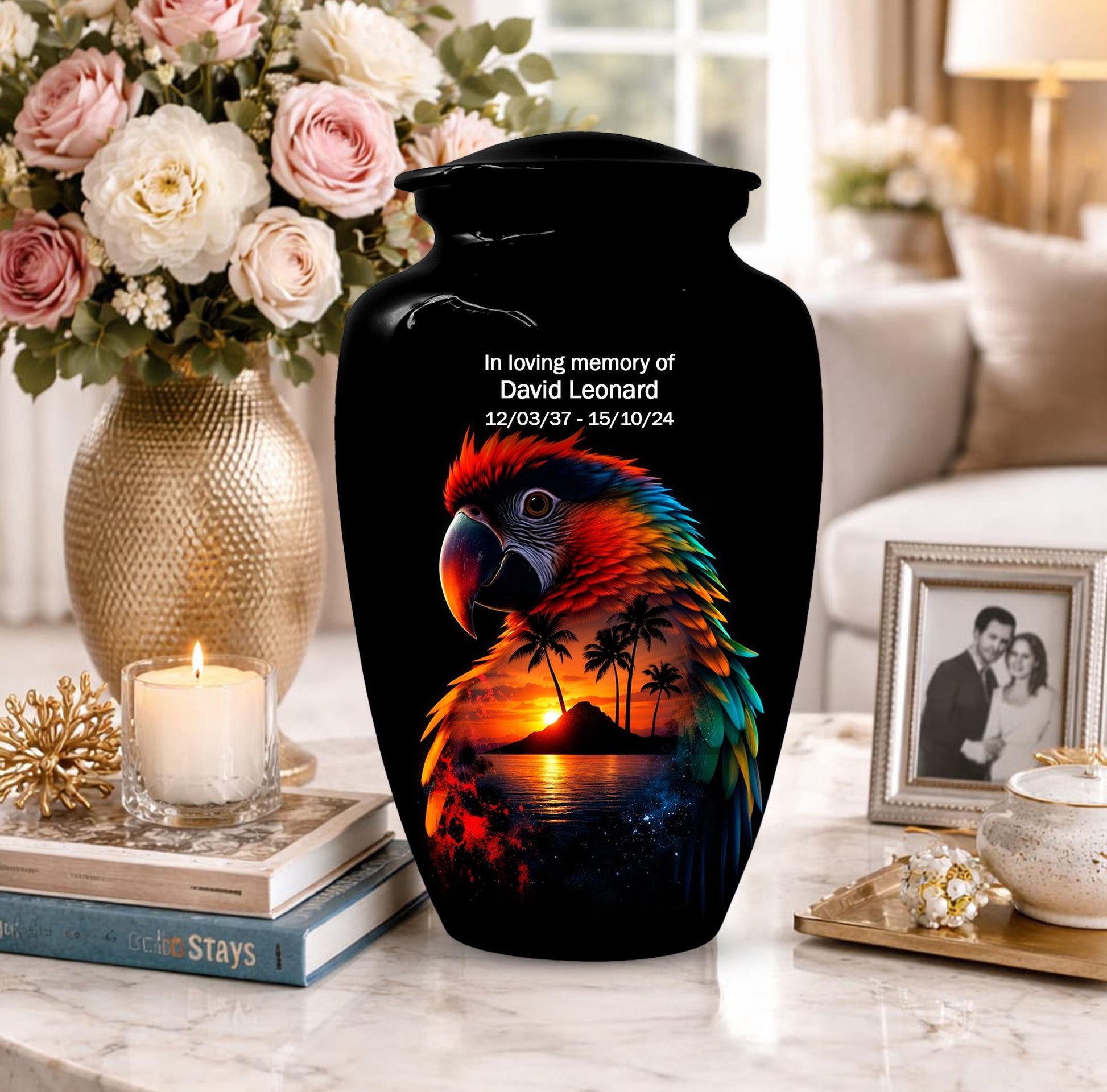 Parrot Urn For Human Ashes - Forest Artistic Urns For Adult Male and Female
