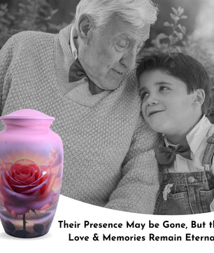 Pink Rose Urns for Human Ashes Adult Female, Rose Flower  Urn for Ashes