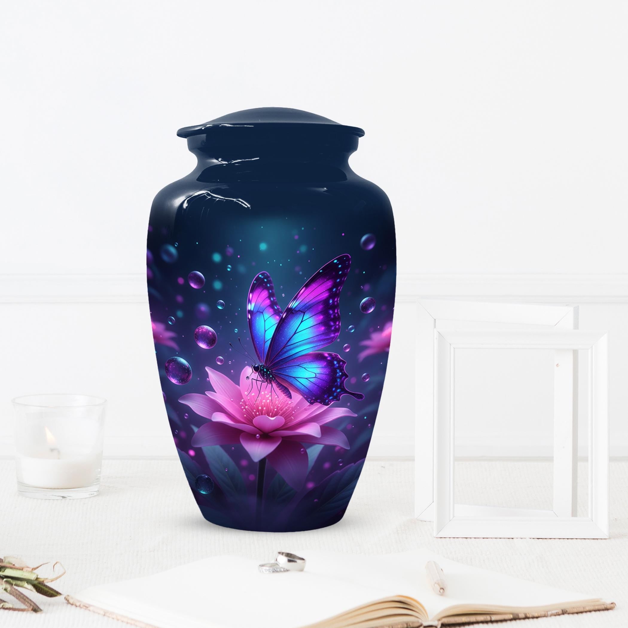 Blue Butterfly Urn For Mom Ashes - Lotus Flower Cremation Urns For Women
