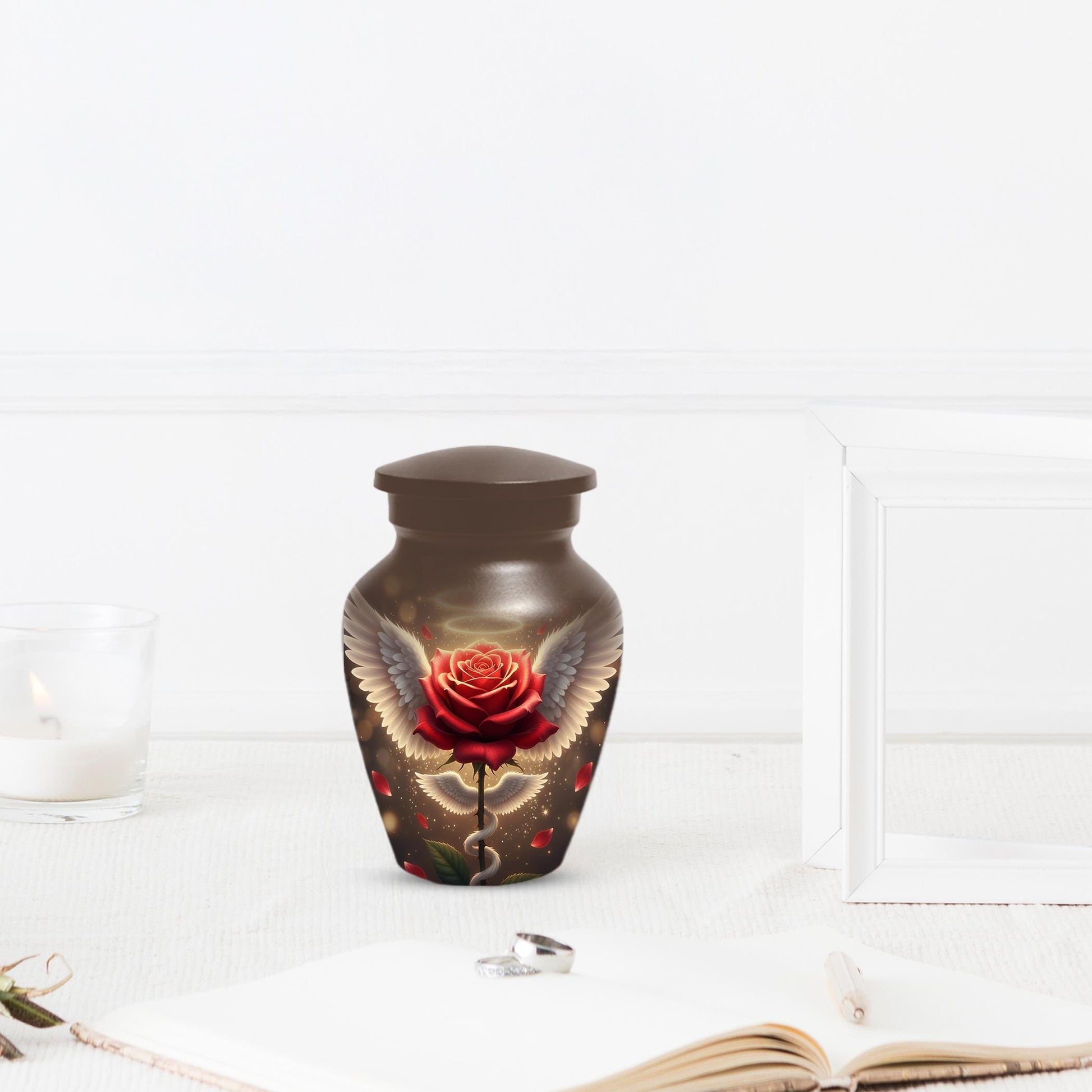 Red Rose Urn For Adult Female | Angel Wings Flower Urns For Human Ashes