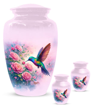 Pink Hummingbird Urn For Ashes - Personalized Floral Humming Bird Small Urns For Mom
