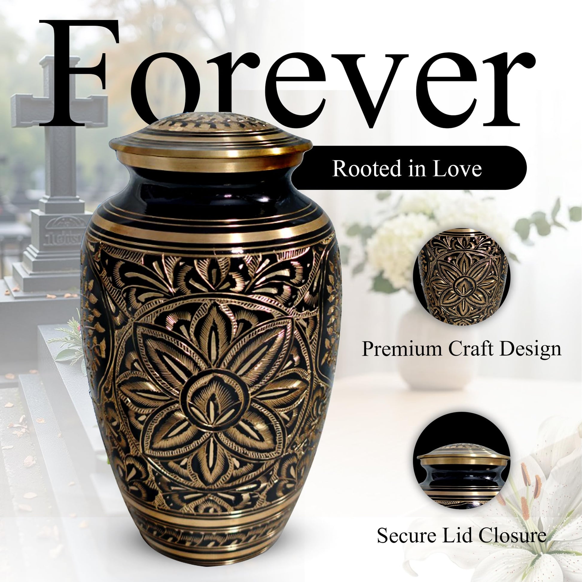 Brass Urns for Human Ashes Adult Male, (Multiple Themes, Brass Urn for Ashes, Variation 03)