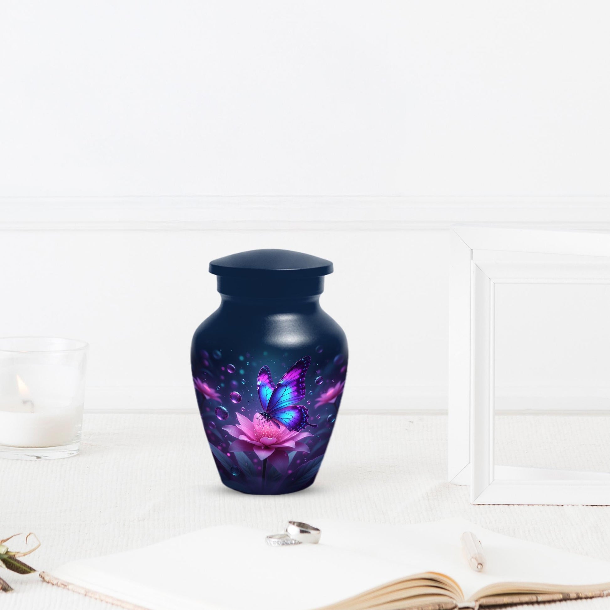 Blue Butterfly Urn For Mom Ashes - Lotus Flower Cremation Urns For Women