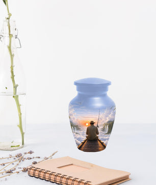 Gone Fishing in Heaven Urn For Male - Personalized Fisherman Small Urns For Dad