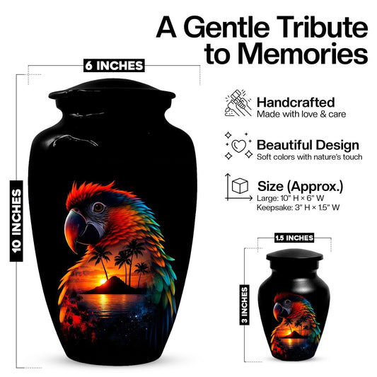 Parrot Urn For Human Ashes - Forest Artistic Urns For Adult Male and Female