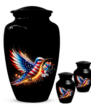 Patriotic Hummingbird Urn for Ashes, American Flag Memorial Urn