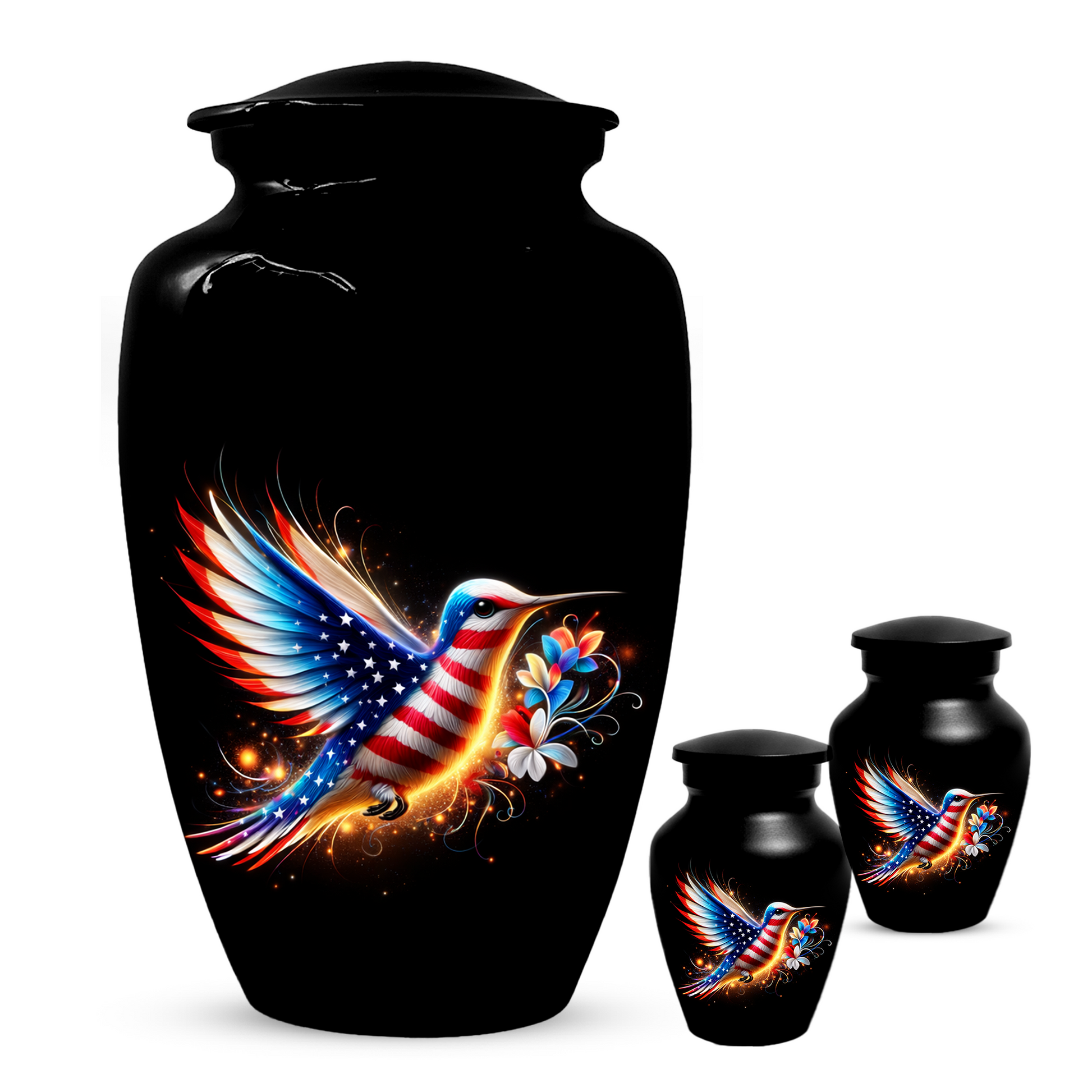 Patriotic Hummingbird Urn for Ashes, American Flag Memorial Urn