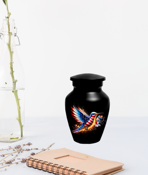 Patriotic Hummingbird Urn for Ashes, American Flag Memorial Urn