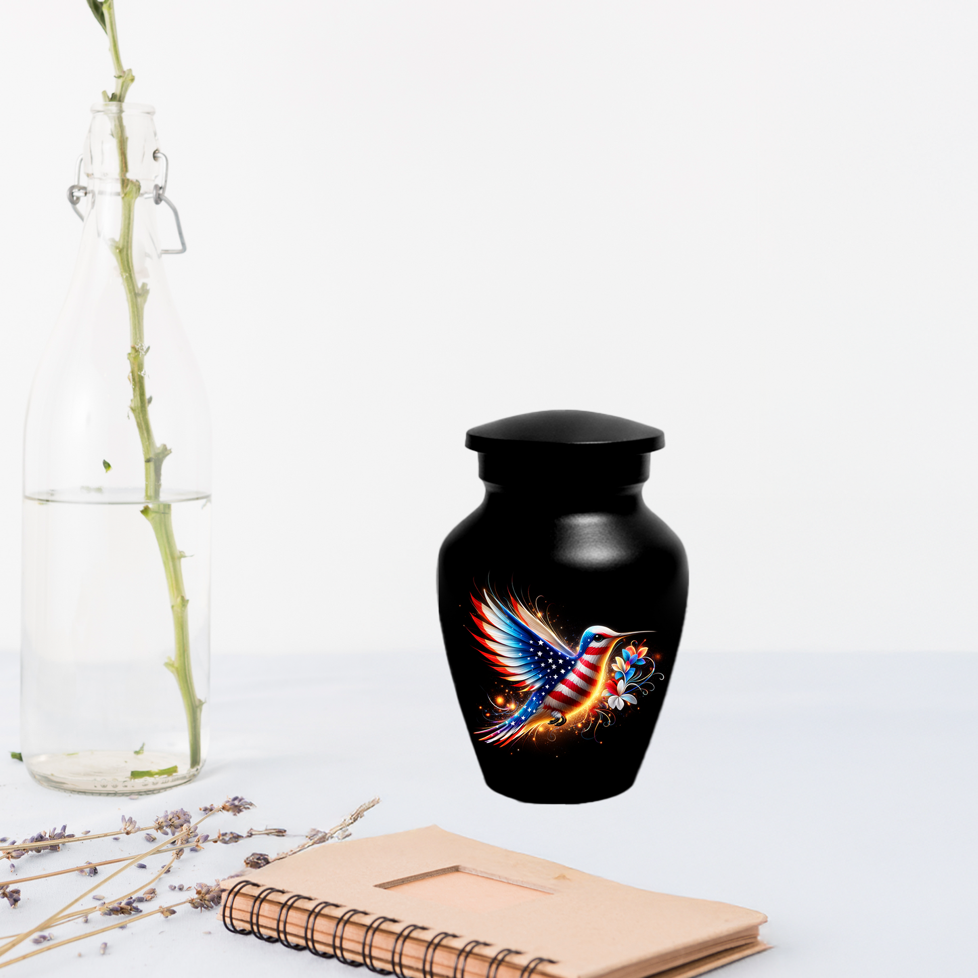 Patriotic Hummingbird Urn for Ashes, American Flag Memorial Urn