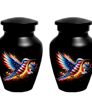 Patriotic Hummingbird Urn for Ashes, American Flag Memorial Urn