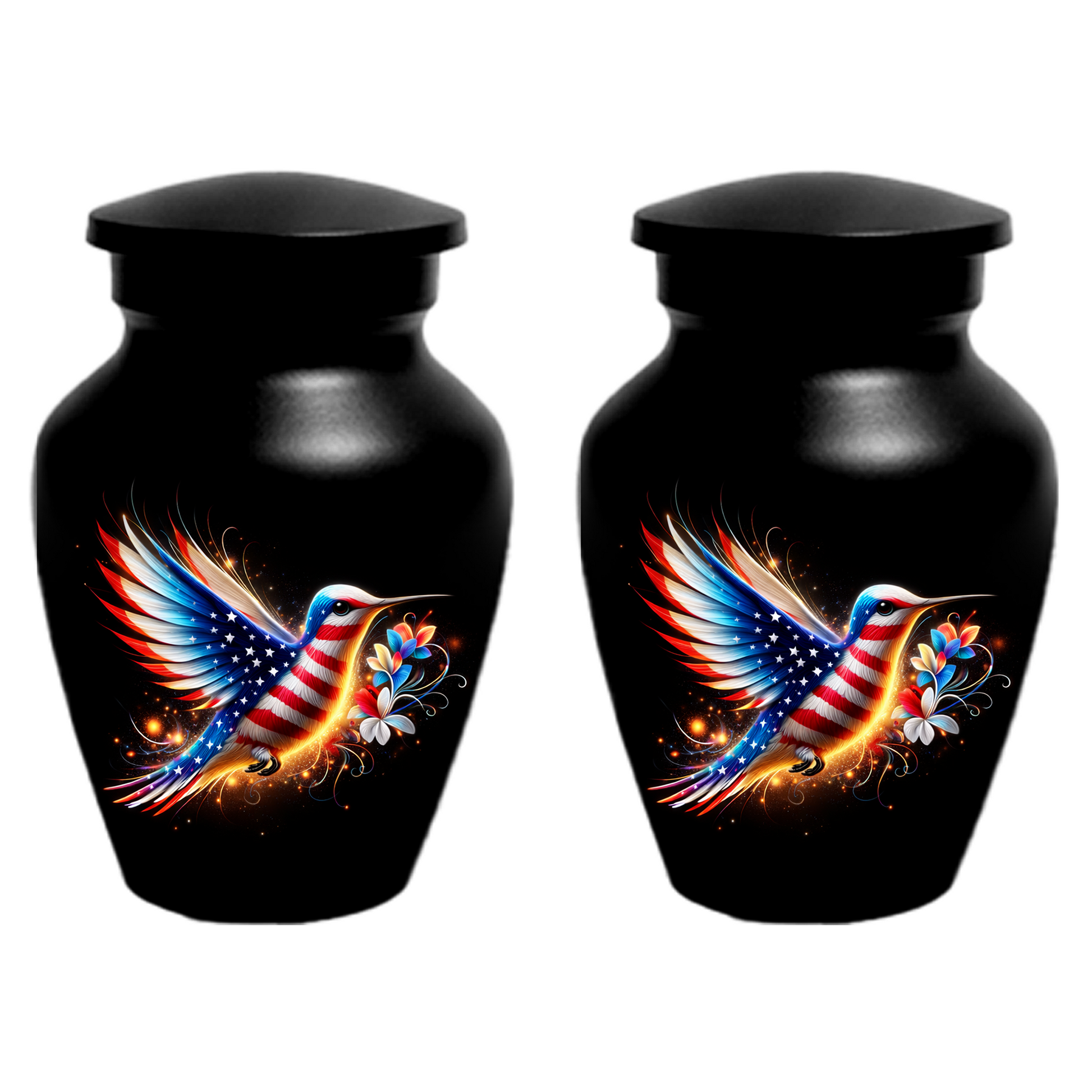Patriotic Hummingbird Urn for Ashes, American Flag Memorial Urn