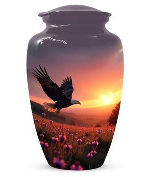 Flying Eagle Sunset Urn for Human Ashes | Majestic Eagle Sunset Adult Cremation Urn | Memorial Funeral Urn