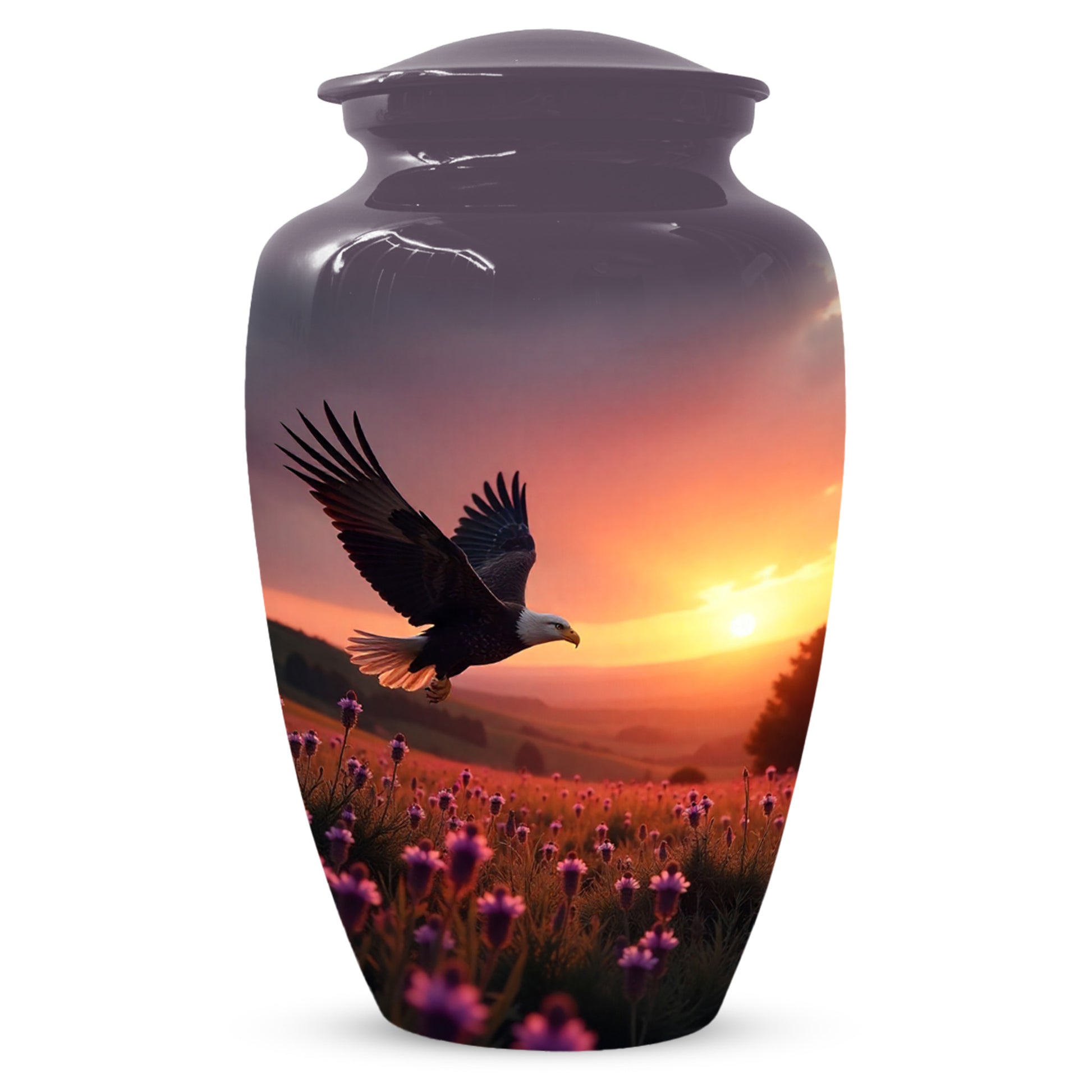 Flying Eagle Sunset Urn for Human Ashes | Majestic Eagle Sunset Adult Cremation Urn | Memorial Funeral Urn