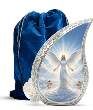 Personalized Angel Cremation Urn – Custom Heavenly Memorial Urn for Ashes, Guardian Angel Teardrop Aluminum Adult Urn, 10 Inch