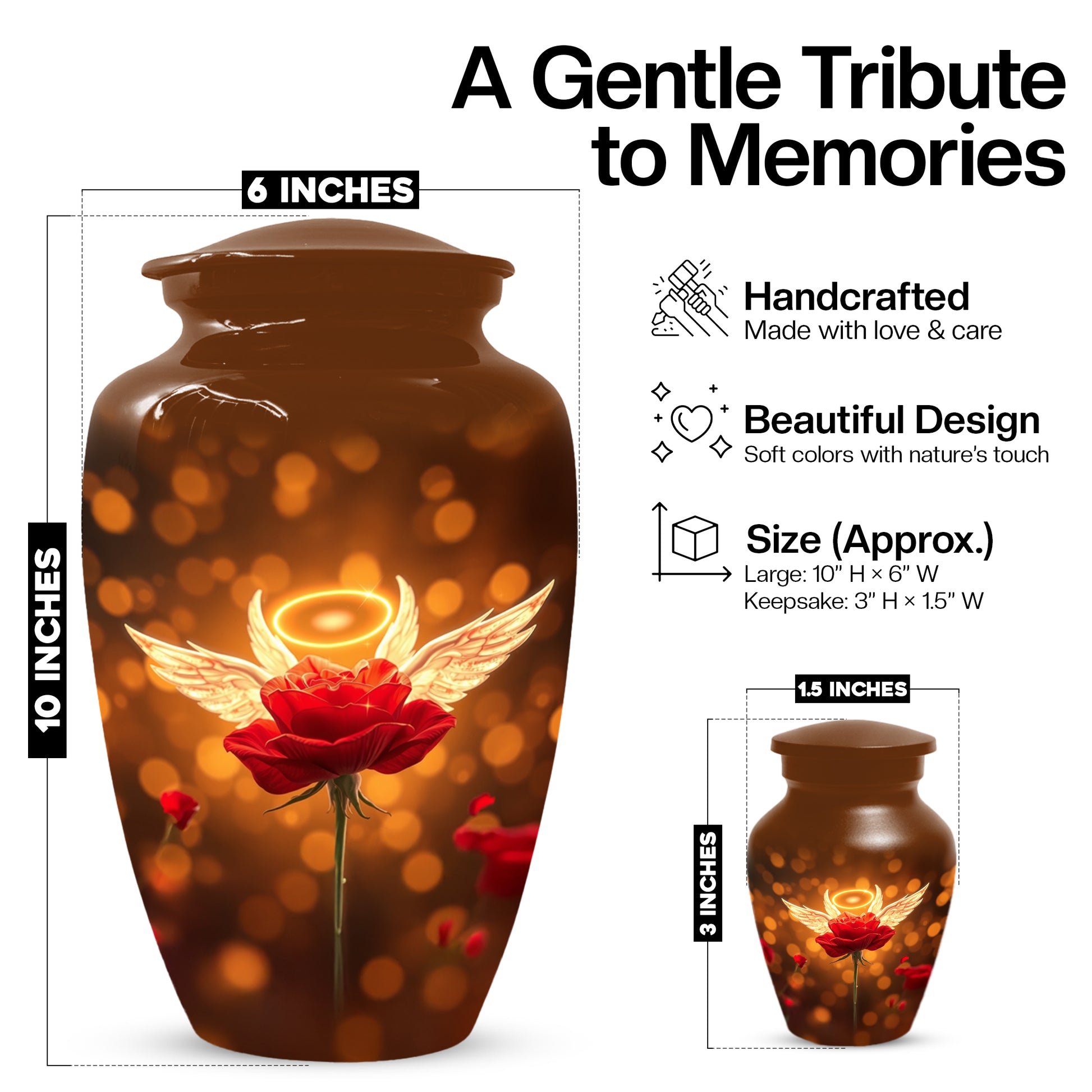 Angel Wings Rose Cremation Urns for Mom – Custom Funeral Urn for Women