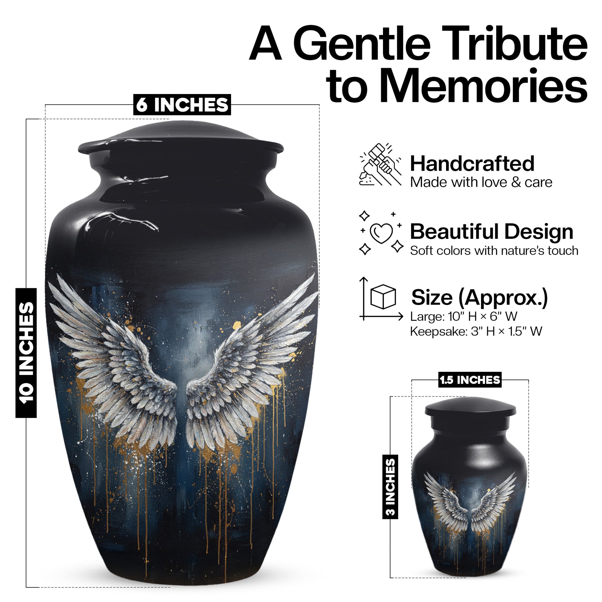 Gold Angel Wing Urn for Adult Ashes | Elegant Adult Cremation Urn & Memorial