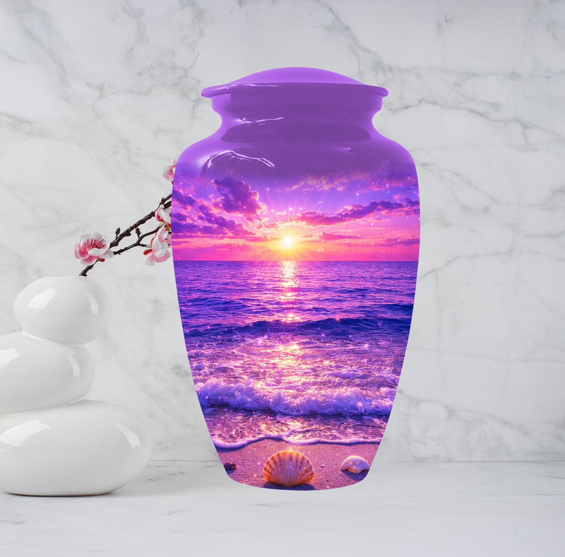 Personalized Ocean Sunset Cremation Urn | Adult, Large, Mini & Keepsake Urn for Human Ashes