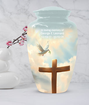 Christian Cross Cremation Urn for Mom – Dove Memorial Urn for Ashes