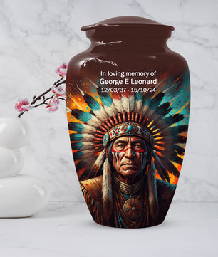 Native American Inspired Cremation Urn for Adult Ashes | Tribal Portrait Memorial Adult Urn