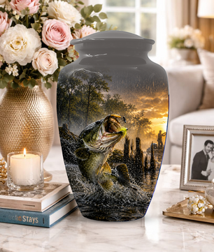 Fishing Urn for Dad - Bass Fisherman Memorial KeepsakeUrns,Personalized Lake Tribute
