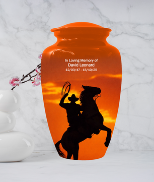 Personalized Cowboy Urn for Ashes | Western Horse Cremation Urn for Dad