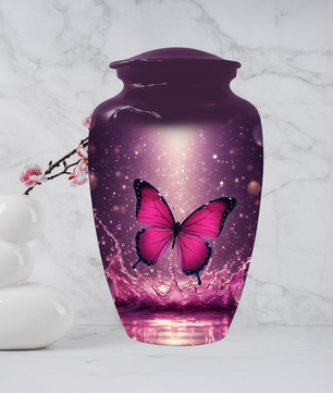 Personalized Pink Butterfly Cremation Urn for Ashes | Memorial Urn for Mom