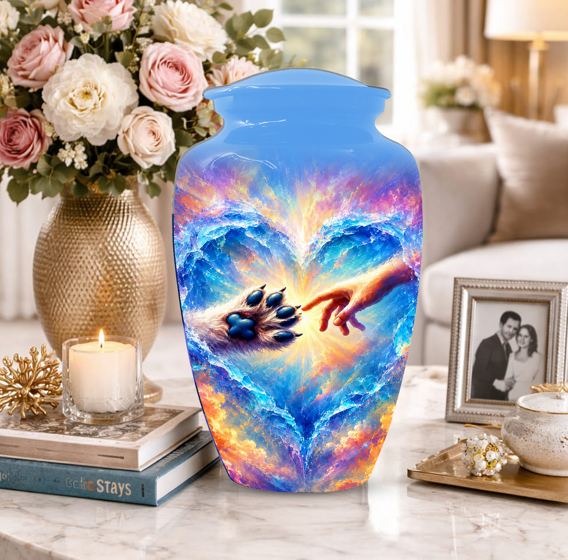 Rainbow Bridge Paw Print Cremation Urn -Dog Memorial Keepsake Urns for Ashes