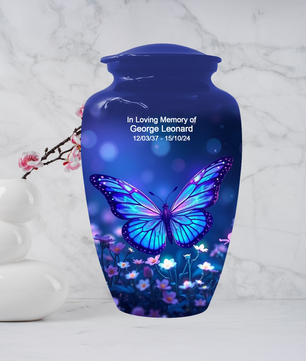 Blue Butterfly Urn for Ashes, Custom Butterfly Cremation Urn