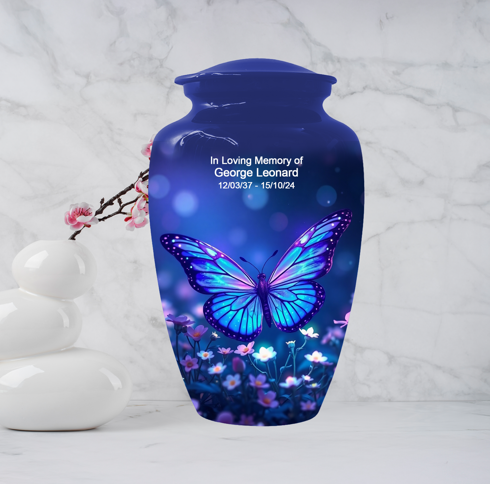 Blue Butterfly Urn for Ashes, Custom Butterfly Cremation Urn