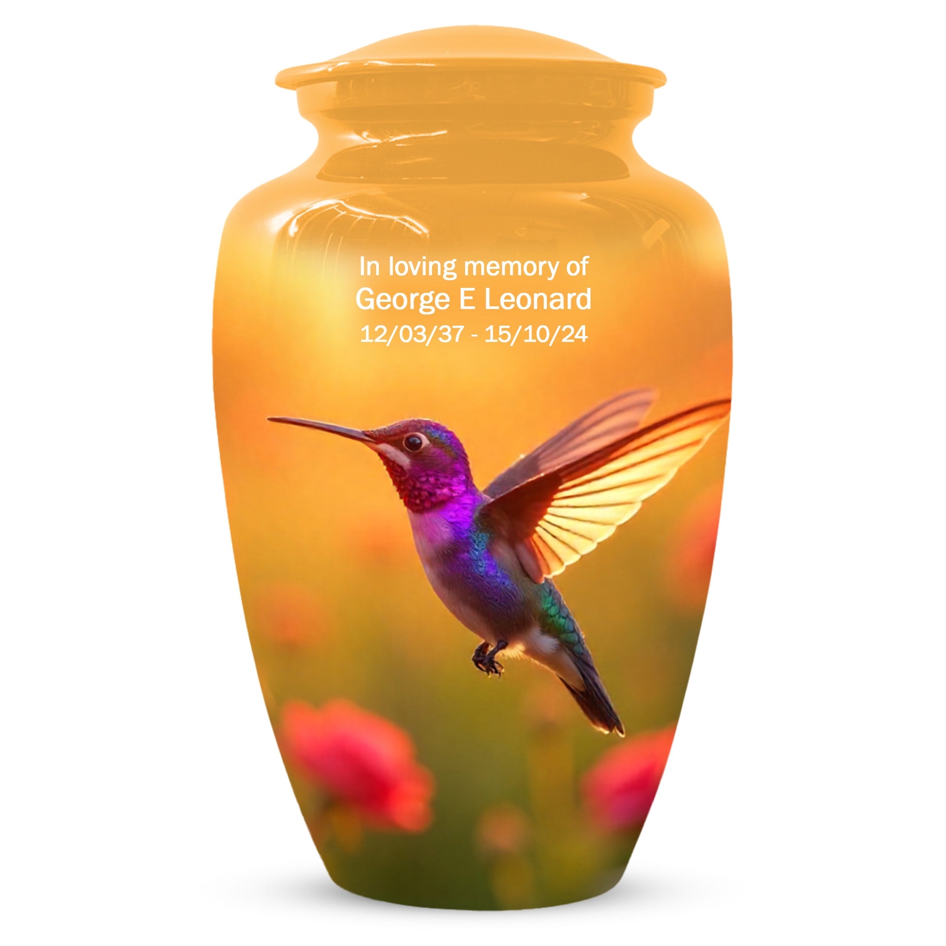 Golden Hummingbird Sunset Adult Urn for Human Ashes | Elegant Adult Cremation Urn