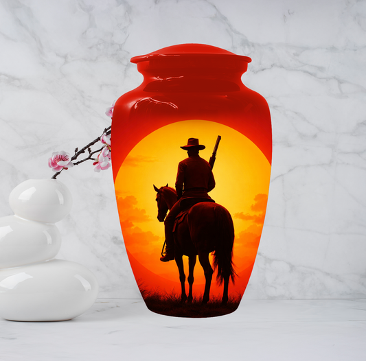 Cowboy Urn for Ashes | Western Horse Cremation Urn for Dad | Custom Funeral Cremation Urn for Men