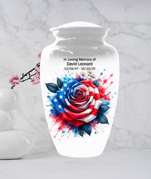 American Flag Rose Urn for Ashes, Patriotic Memorial Urn, Veteran Cremation Urn