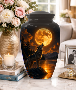 Wolf Cremation Urn for Dad - Mountain Lake Memorial Large Keepsake Urns